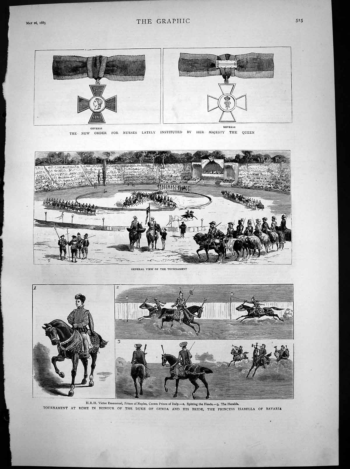 Antique Old Print Tournament Rome Duke Genoa Princess Isabella Bavaria 1883
