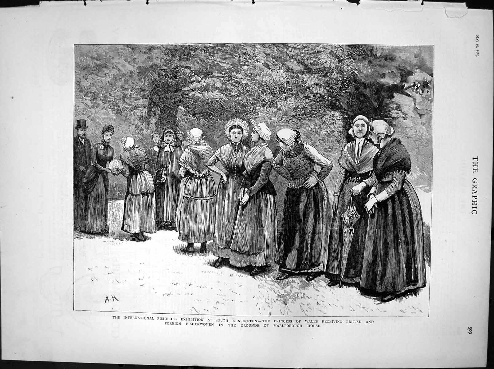 Antique Old Print International Fisheries Exhibition South Kensington 1883 19th
