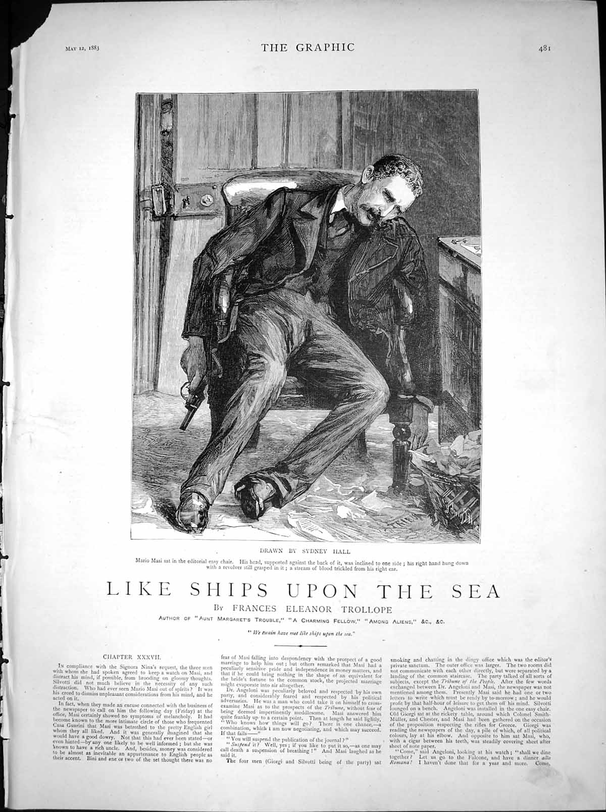 Antique Print Like Ships Sea Sydney Hall Mario Masi Revolver Blood Ear 1883