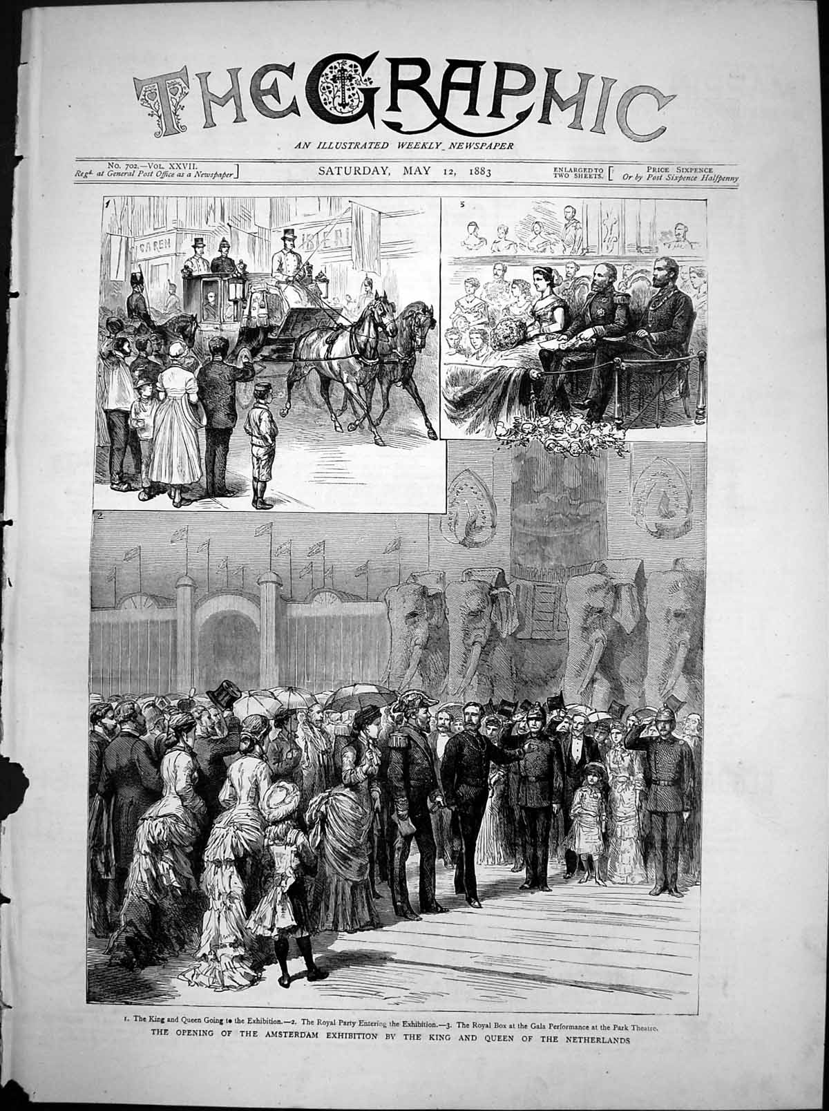 Antique Old Print Opening Amsterdam Exhibition King Queen Netherlands 1883 19th