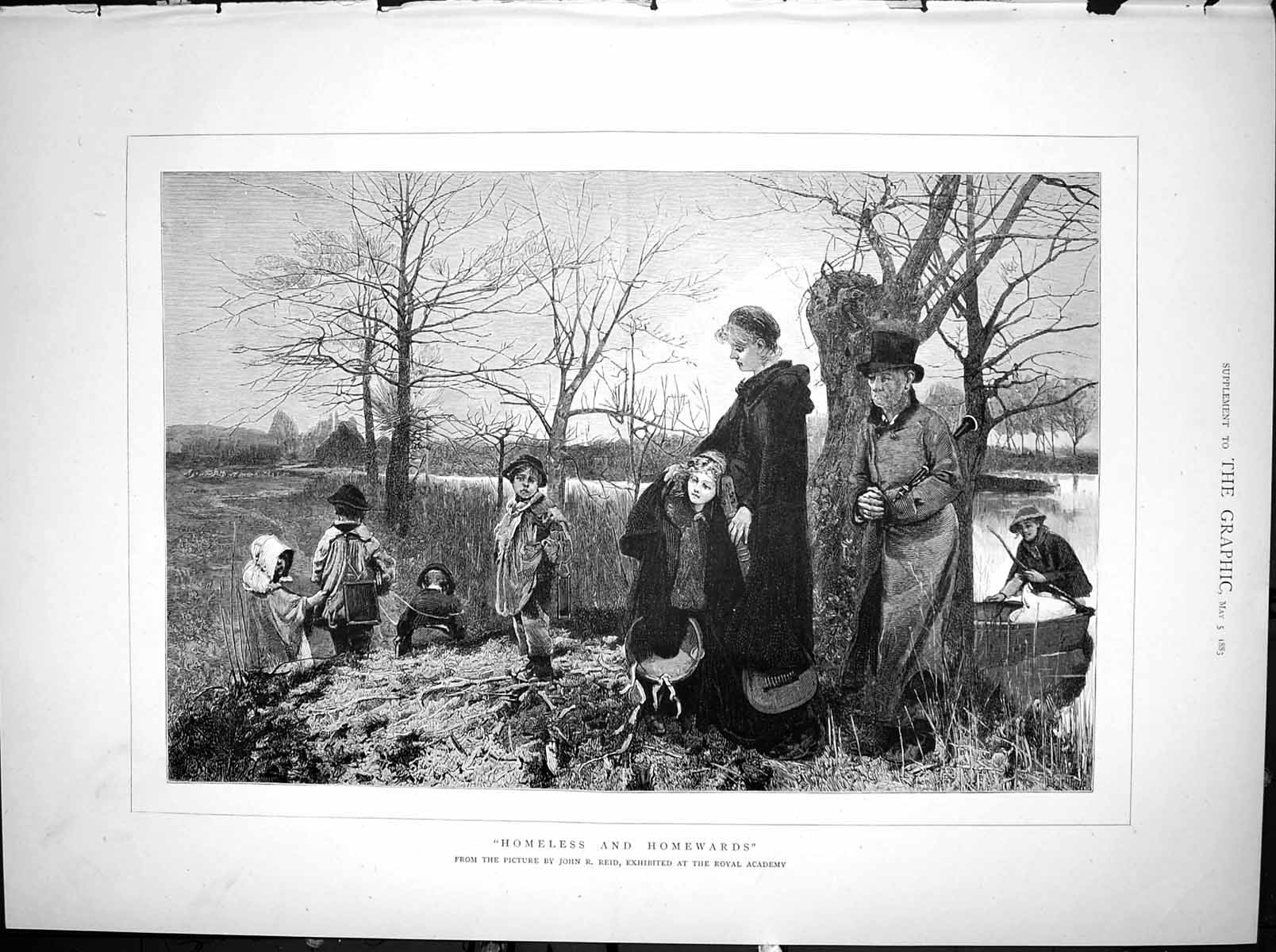 Antique Old Print Homeless Homewards John Reid Royal Academy Children 1883 19th