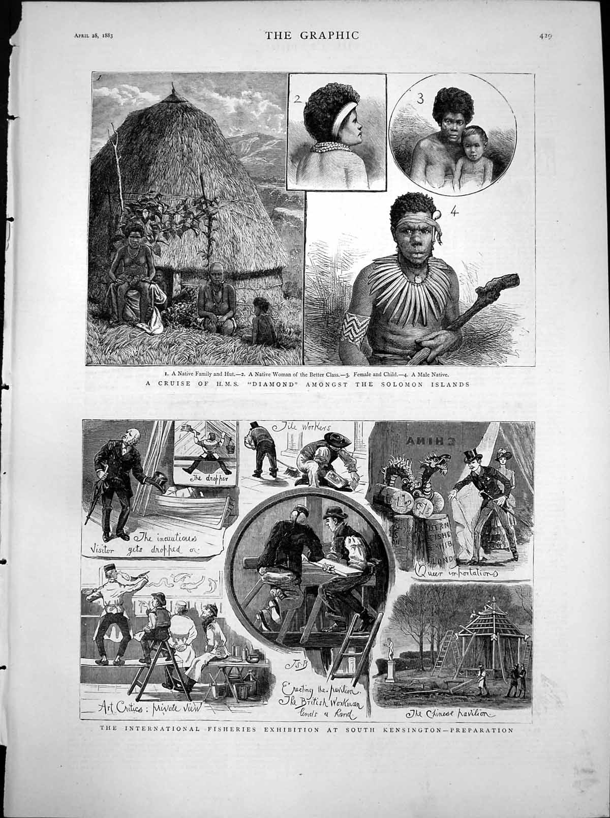 Old Antique Print Fisheries Exhibition South Kensington Preparations 1883 19th