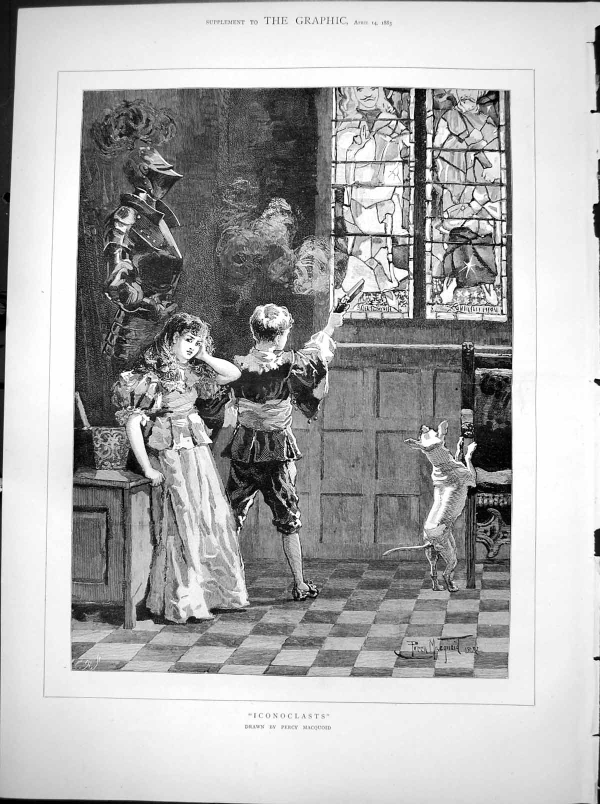 Old Antique Print Iconoclasts Percy Macquoid Man Gun Window Armour 1883 19th