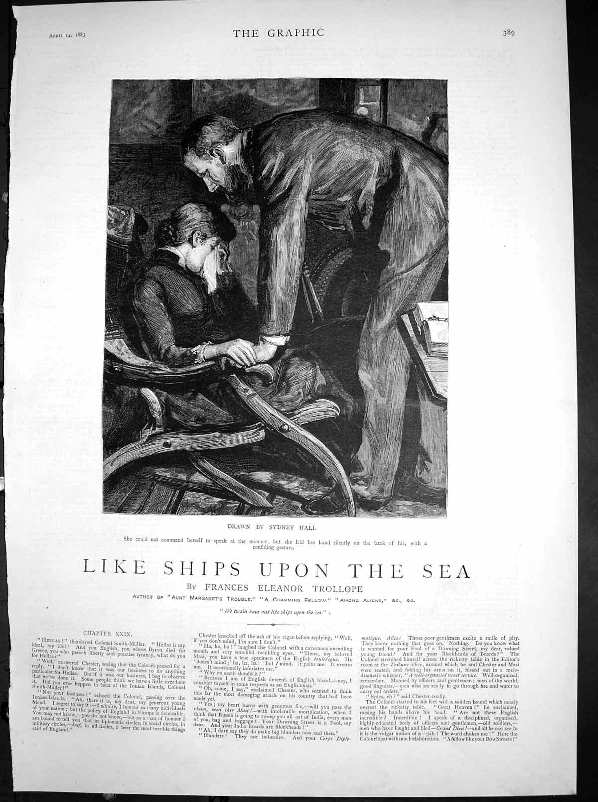 Antique Old Print Like Ships Upon Sea S Hall Woman Weeps Hand Mans Hand 1883