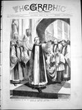 Old Antique Print Enthronement Primate Canterbury Cathedral Benson 1883 19th