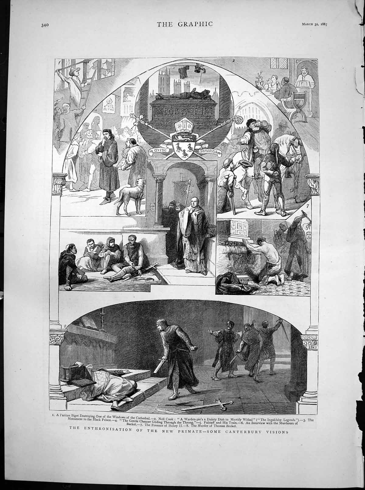 Old Antique Print Enthronisation New Primate Canterbury Black Prince 1883 19th