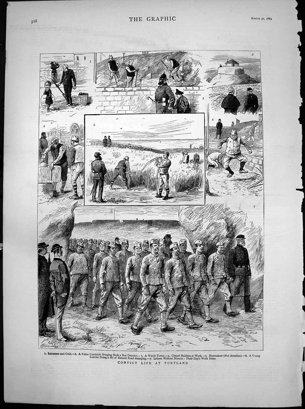 Antique Old Print Convict Life Portland Police Constable Boy Deserter 1883 19th