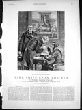 Antique Old Print Like Ships Upon Sea S Hall Prince Kissed Mothers Hand 1883