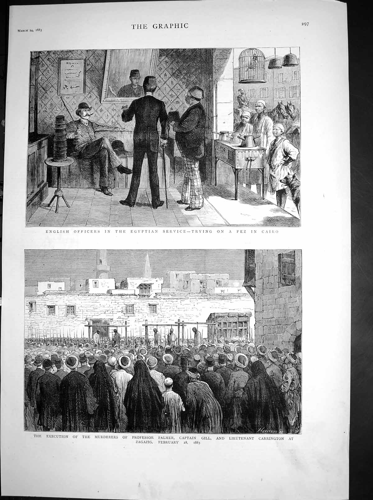 Antique Print Execution Murderers Zagazig Palmer Capt Gill Carrington 1883 19th
