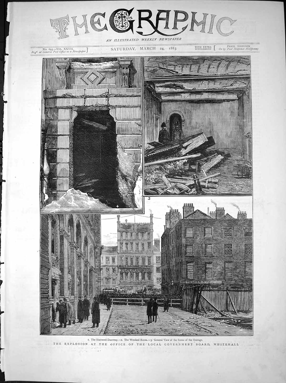 Old Antique Print Explosion Office Local Government Board Whitehall 1883 19th