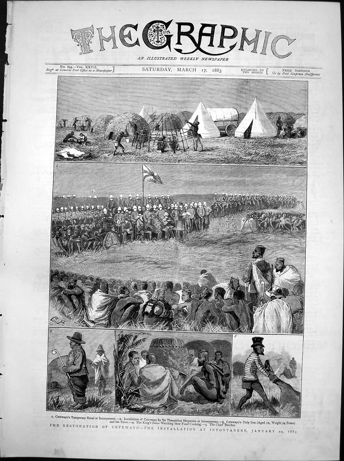 Original Old Antique Print Restoration Cetewayo Installation Intonyanene 1883