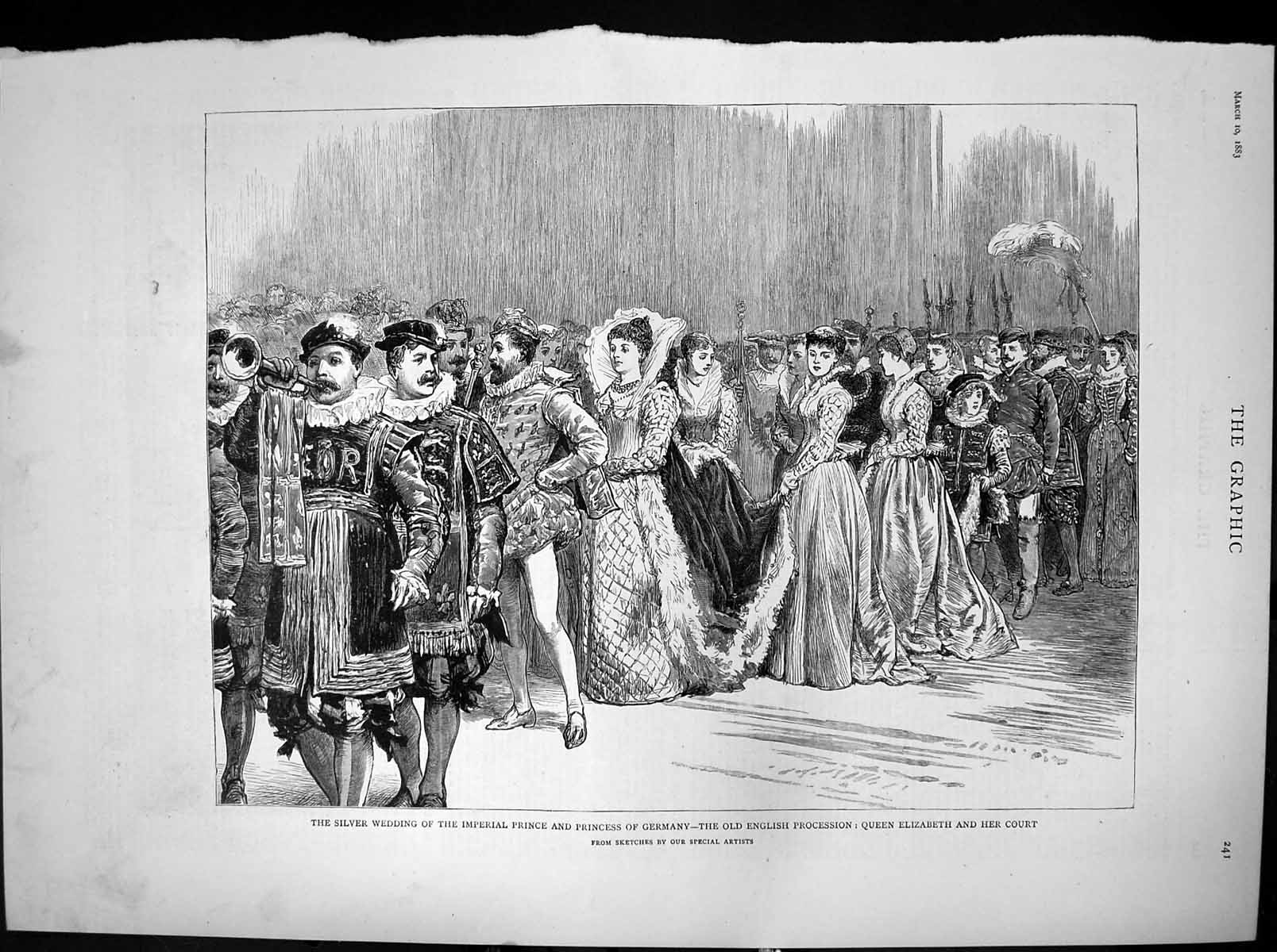 Antique Old Print Silver Wedding Prince Princess Germany Queen Elizabeth 1883