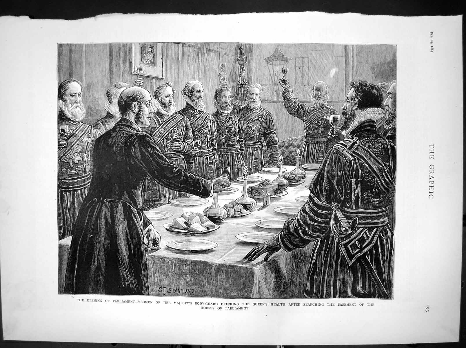 Antique Print Opening Parliament Yeomen Bodyguard Drink Queens Health 1883 19th