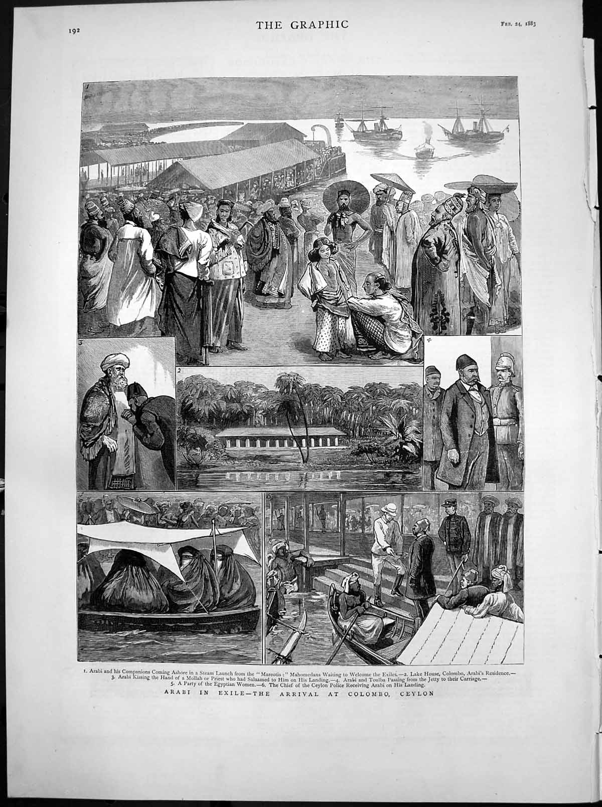 Antique Print Arabi Exile Arrival Colombo Ceylon Steam Launch Mareotis 1883