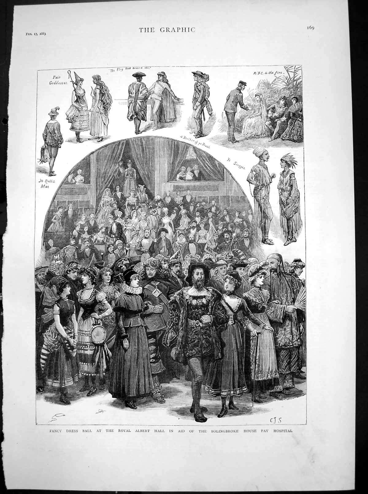 Old Print Ball Royal Albert Hall Aid Bolingbroke House Pay Hospital 1883 19th