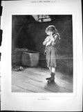 Original Old Antique Print Alone Frank Holl Poor Child Alone Attic Room 1883