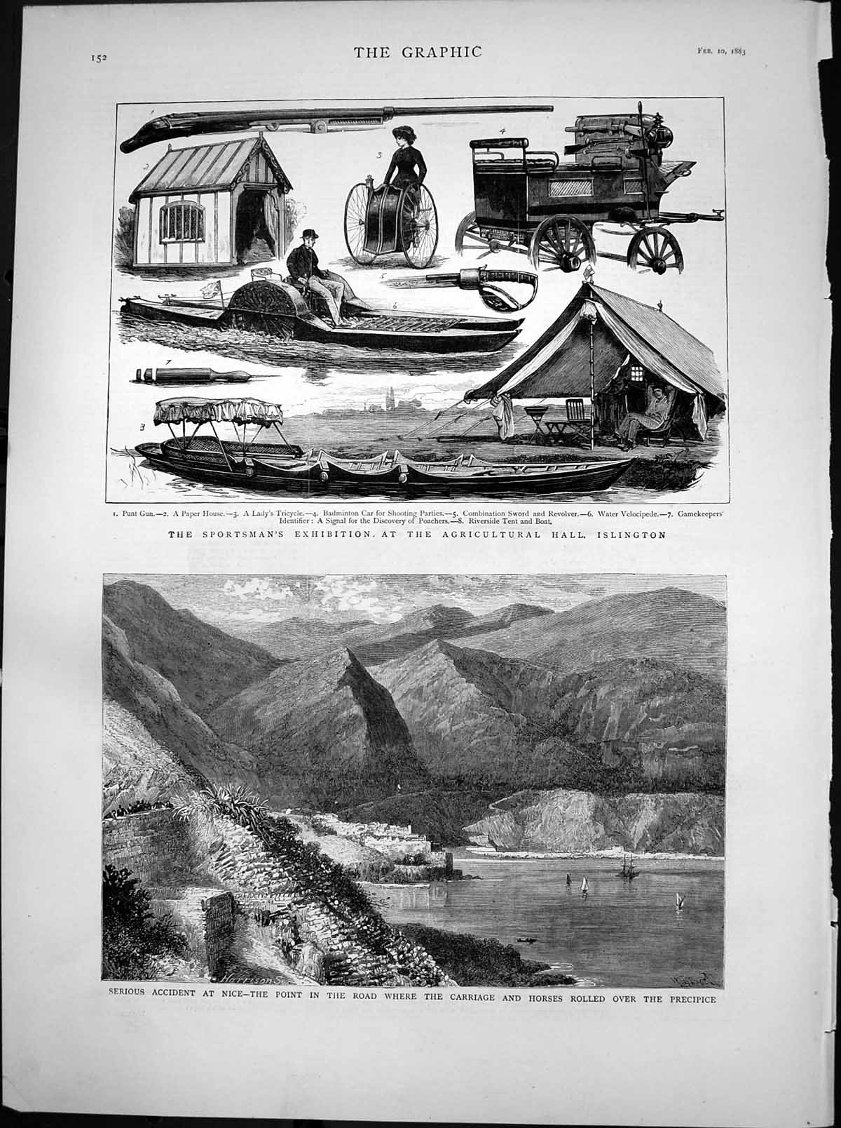 Old Antique Print Accident Nice Horse Carriage Sportsmans Exhibition 1883 19th