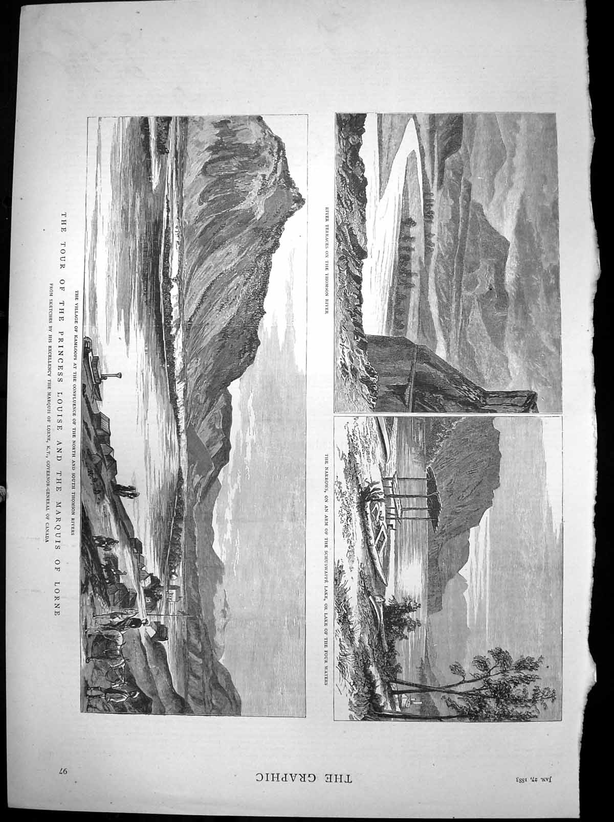 Antique Old Print Princess Louise Marquis Lorne Kamloops Thomson River 1883