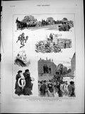 Antique Old Print Funeral M Gambetta Nice Mdme Leris Sister Procession 1883