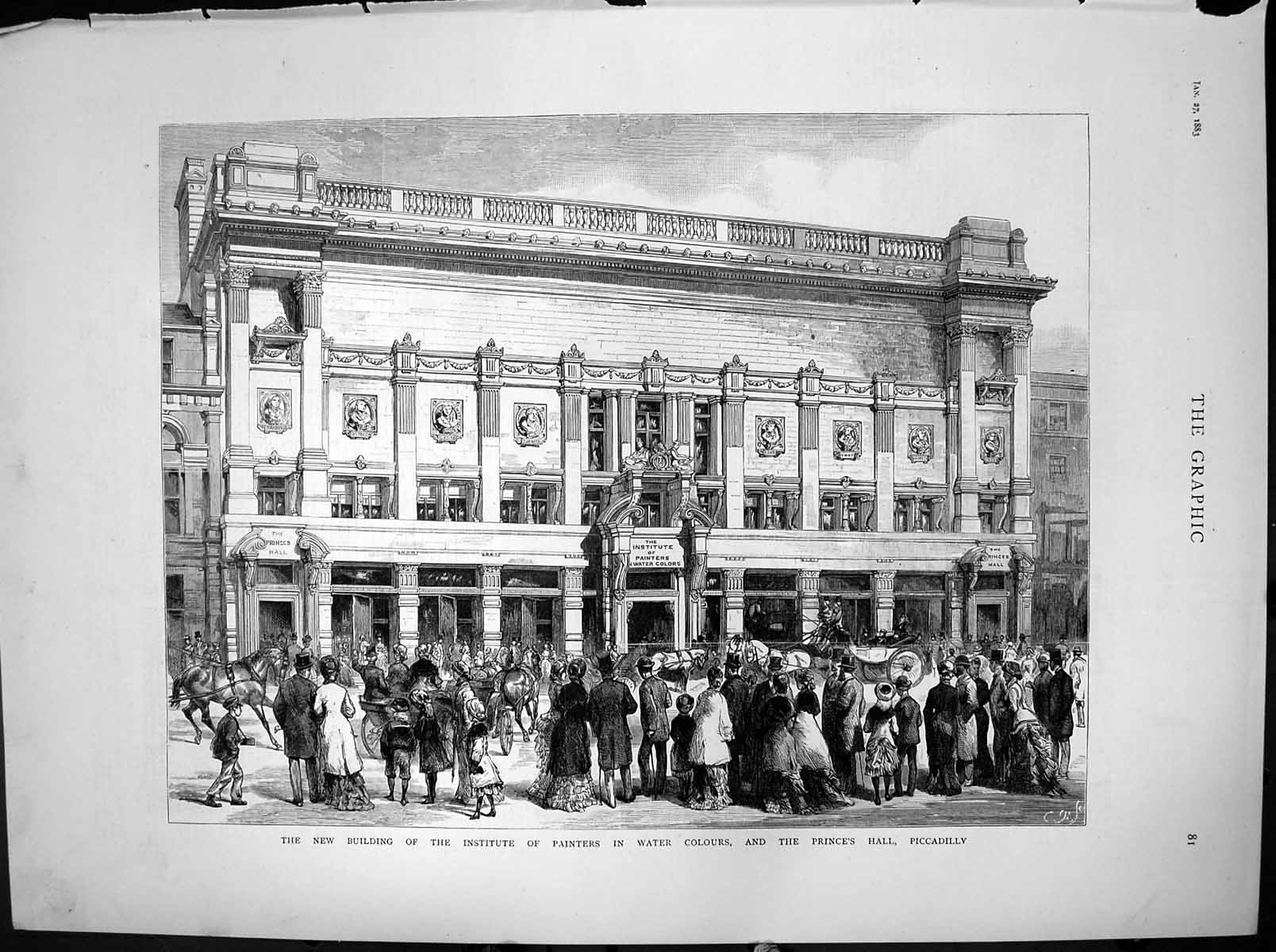 Antique Print Institute Painters Water Colours Princes Hall Piccadilly 1883