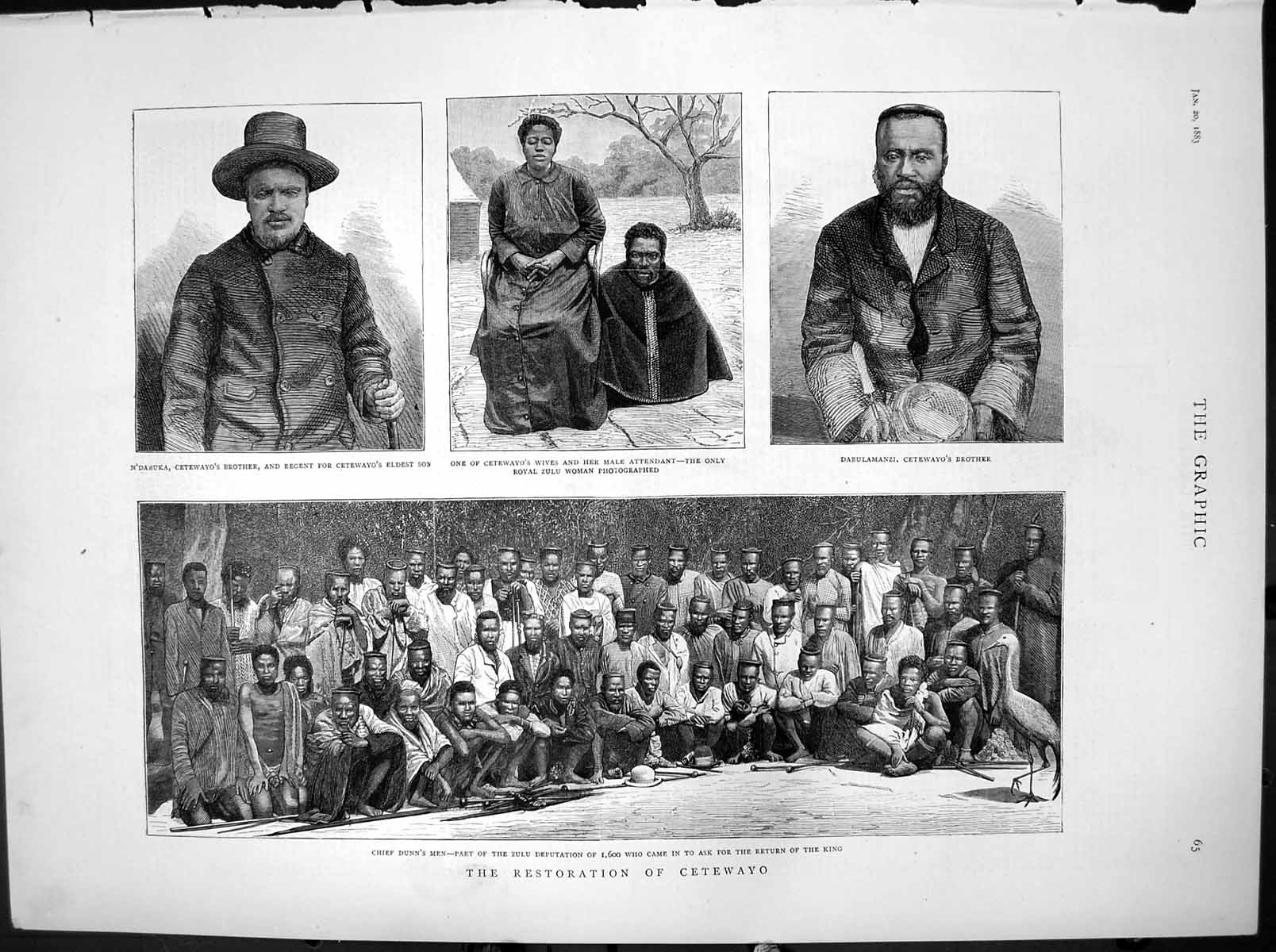 Antique Old Print Restoration Cetewayo Chief Dunns Men Ask Return King 1883