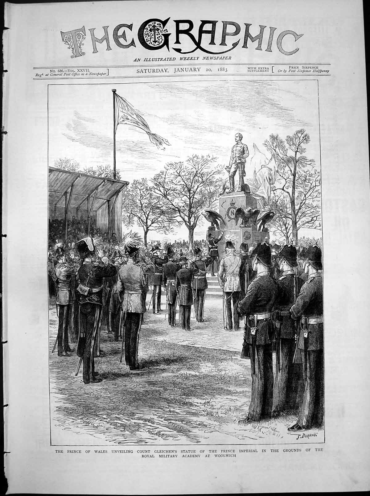Antique Old Print Prince Wales Gleichens Statue Prince Imperial Woolwich 1883