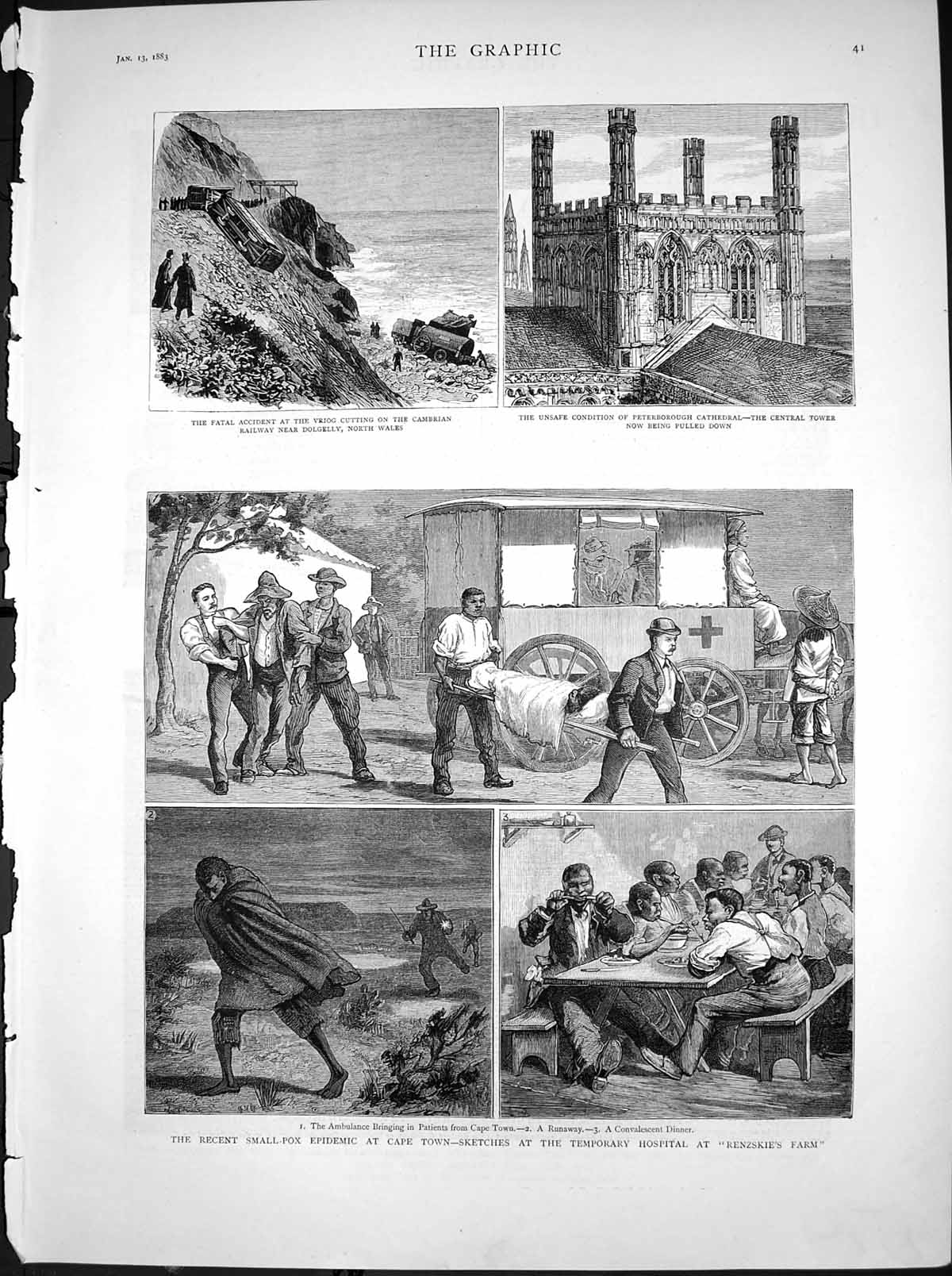 Antique Old Print Small Pox Epidemic Cape Town Temporary Hospital Farm 1883