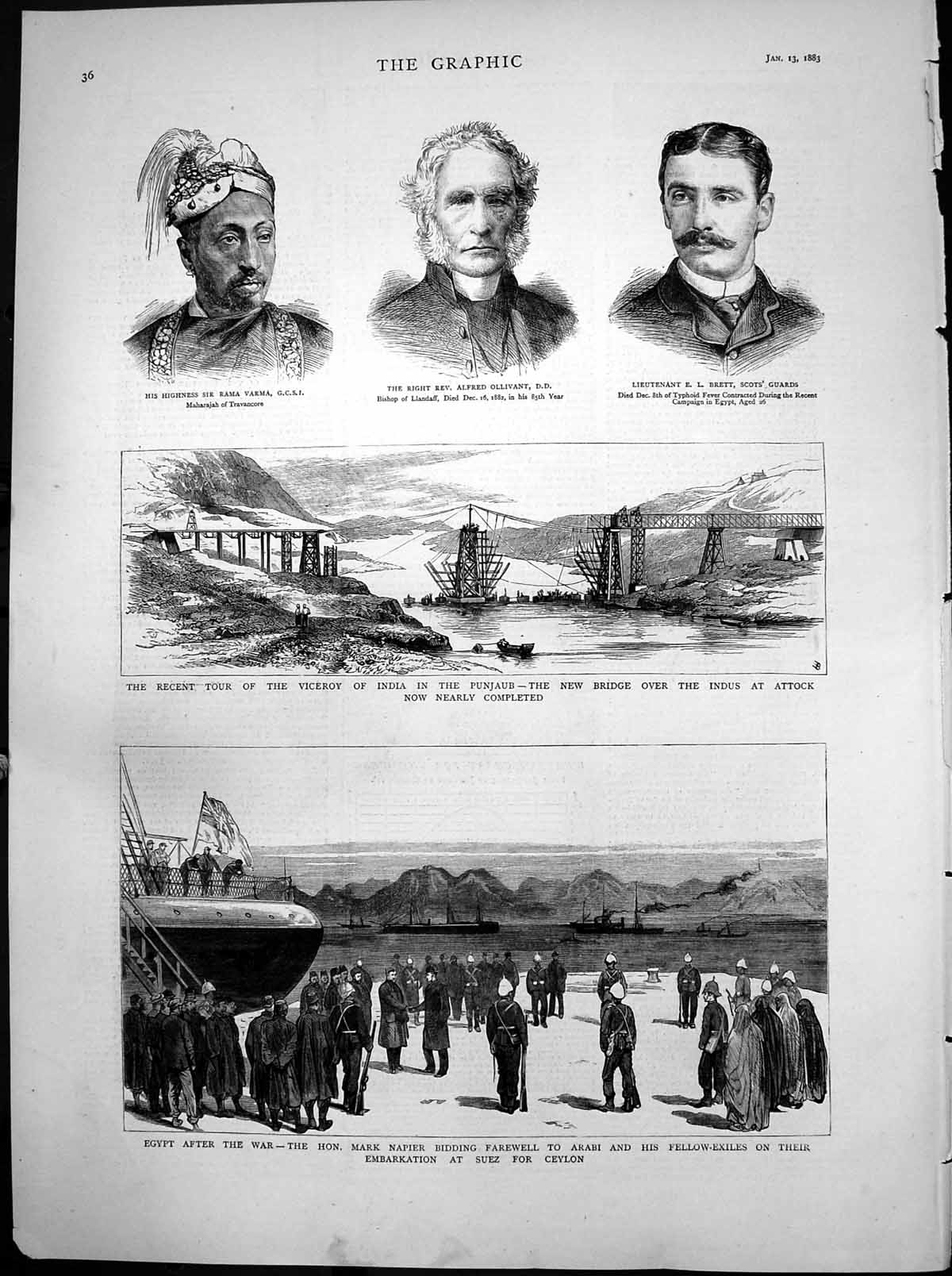 Antique Print Viceroy India Punjab Bridge Indus Attock Egypt After War 1883