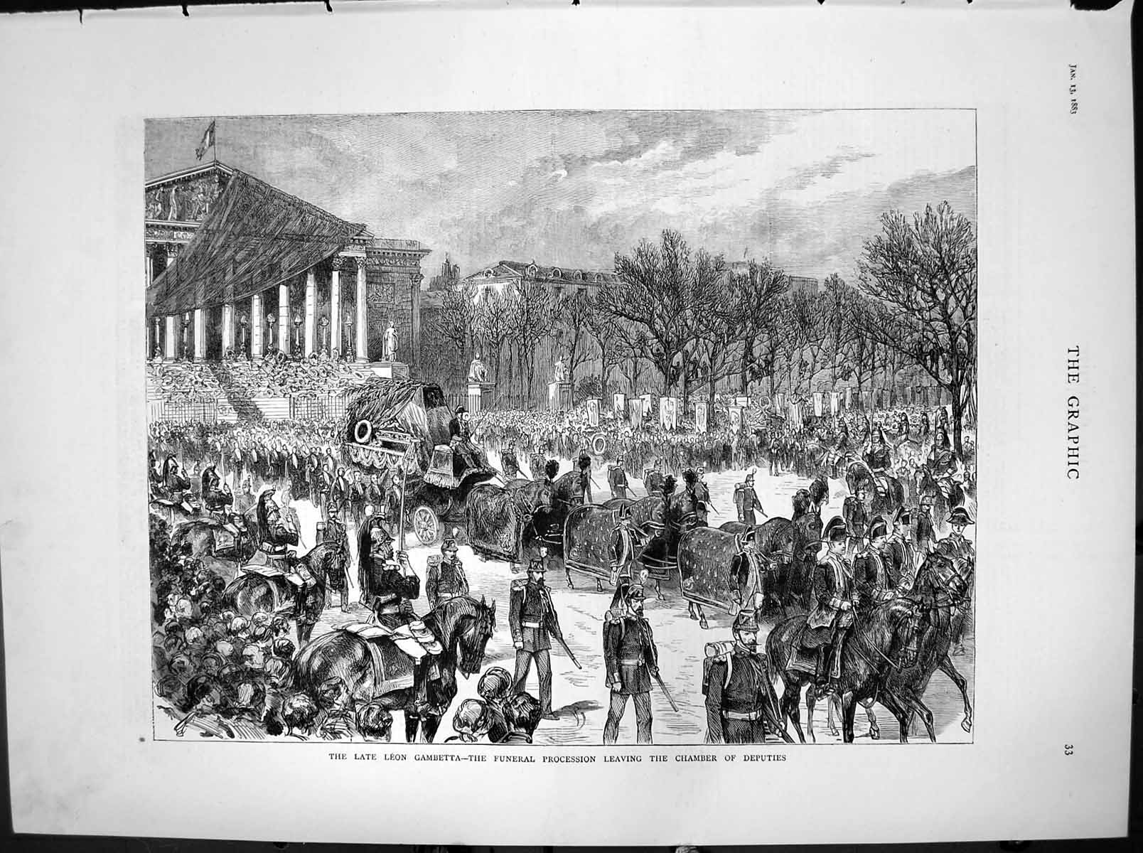 Antique Print Leon Gambetta Funeral Procession Leaving Chamber Deputies1883