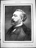 Old Print Portrait Leon Michel Gambetta Born 1838 Died Ville Davray 1883 19th