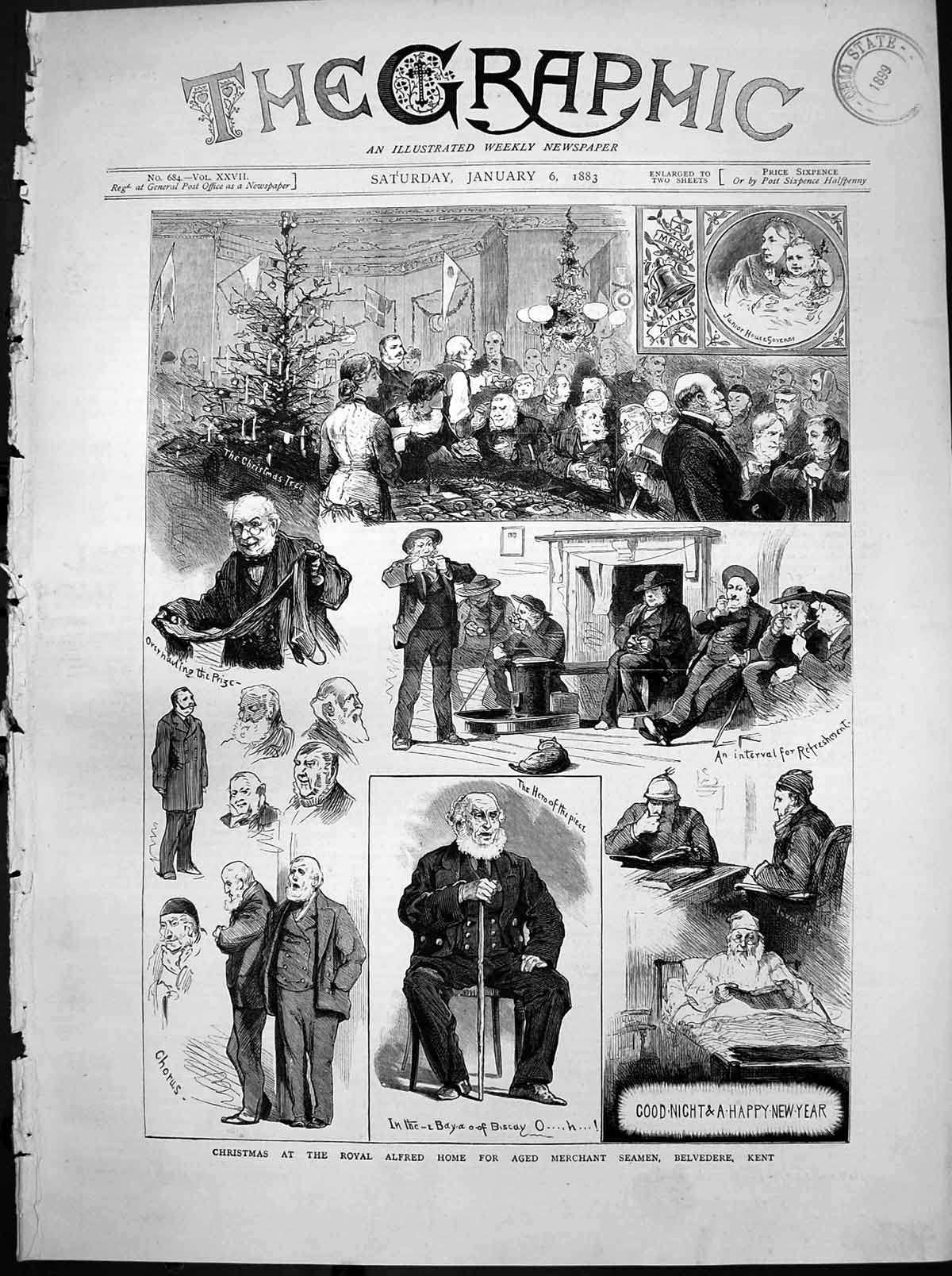 Antique Old Print Christmas Royal Alfred Home Aged Merchant Seamen Kent 1883
