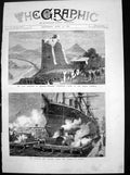Antique Print Proposed Ship Railway Panama Storming Castletown Castle 1881 19th