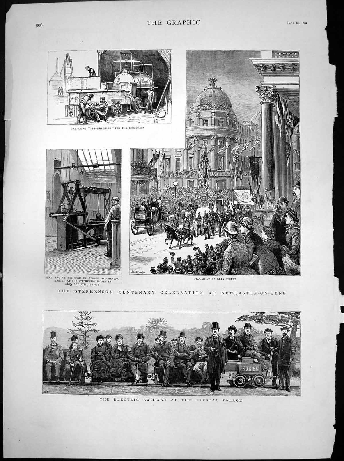 Old Antique Print Stephenson Centenary Celebration Newcastle On Tyne 1881 19th
