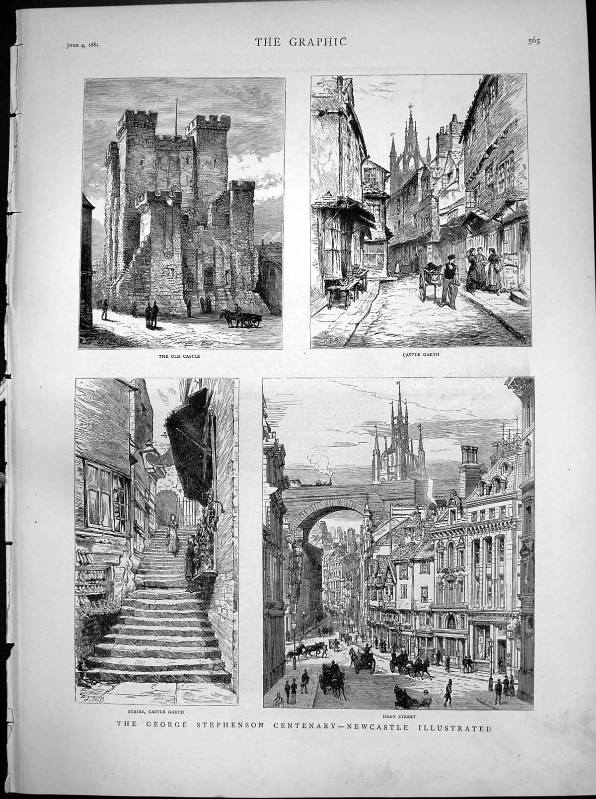 Old Antique Print Stephenson Centenary Newcastle Dean Street Castle 1881 19th