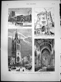 Antique Print Newcastle St Nicholas Church St Andrews Church Black Gate1881