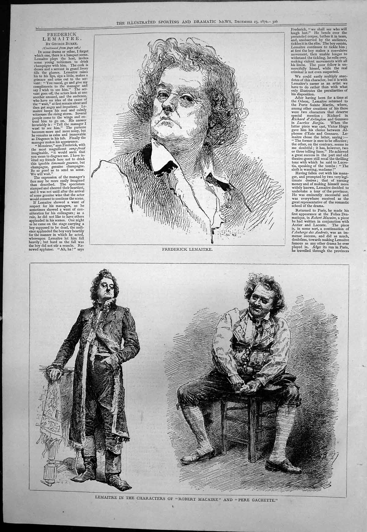 Old Print Frederick Lemaitre Characters Robert Macaire Pere Gachette 1876 19th