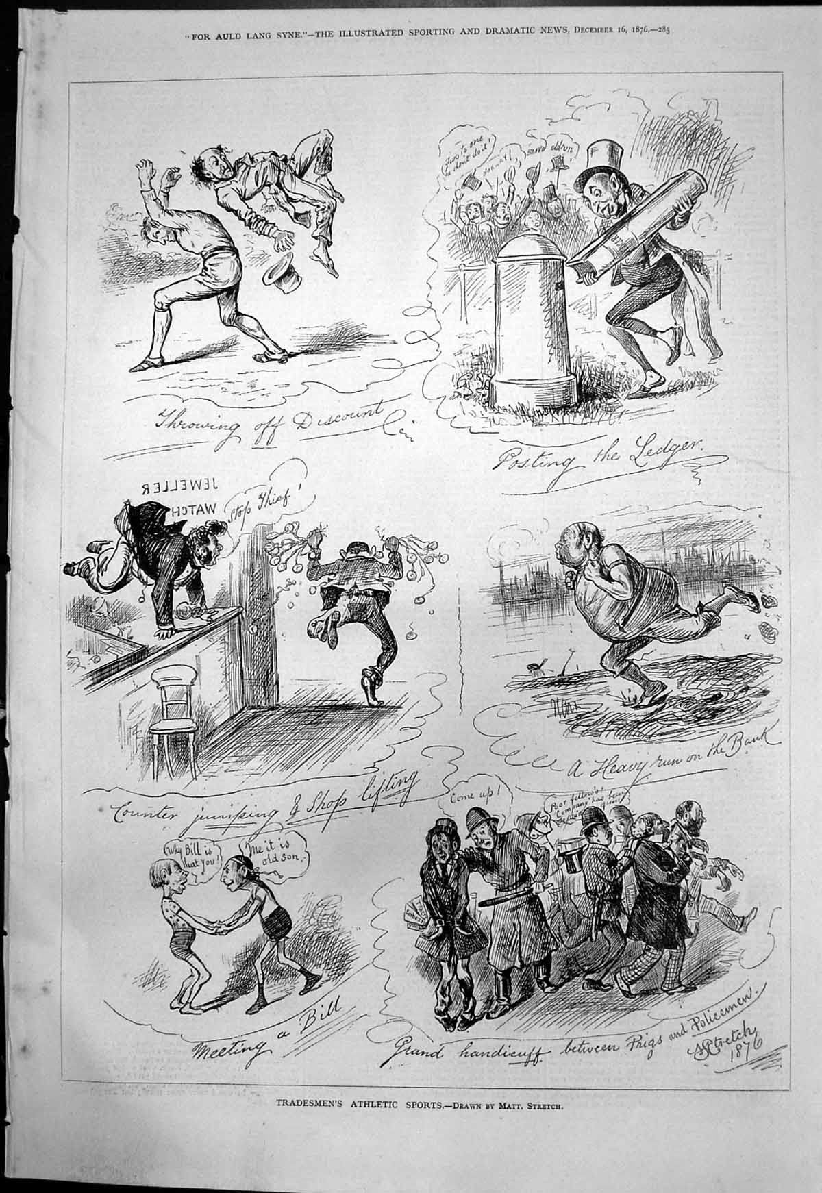 Antique Old Print Tradesmens Athletic Sports Matt Stretch Shop Lifting 1876