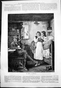 Original Old Antique Print Object Interest Young Man Table Girls Look On 1870