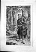 Old Antique Print Anxious Moment Hunter Rifle Dead Rabbit Stops Tree 1876 19th