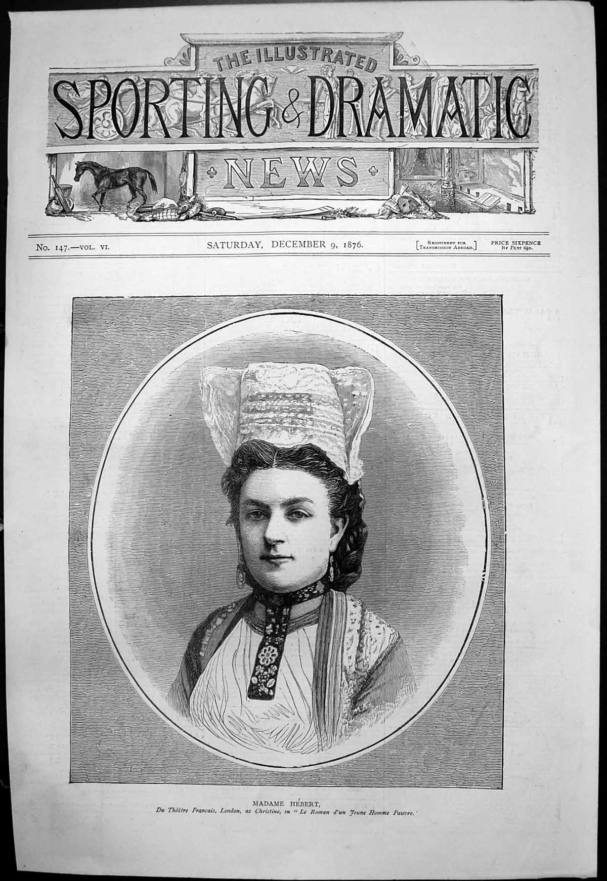Antique Print Madame Hebert Theatre Christine Roman Jeune Homme Pauvre 1876