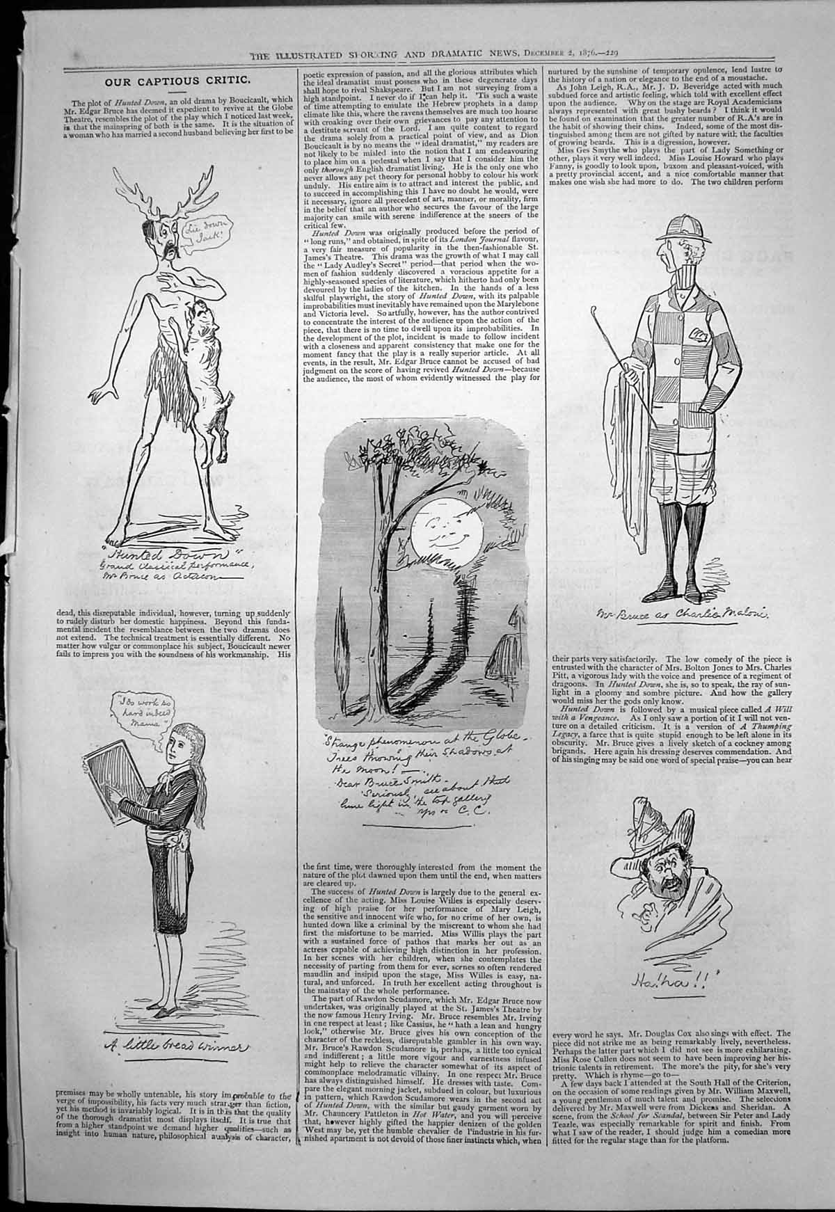 Old Print Our Captious Critic Hunted Down Edgar Bruce Charlie Maloni 1876 19th
