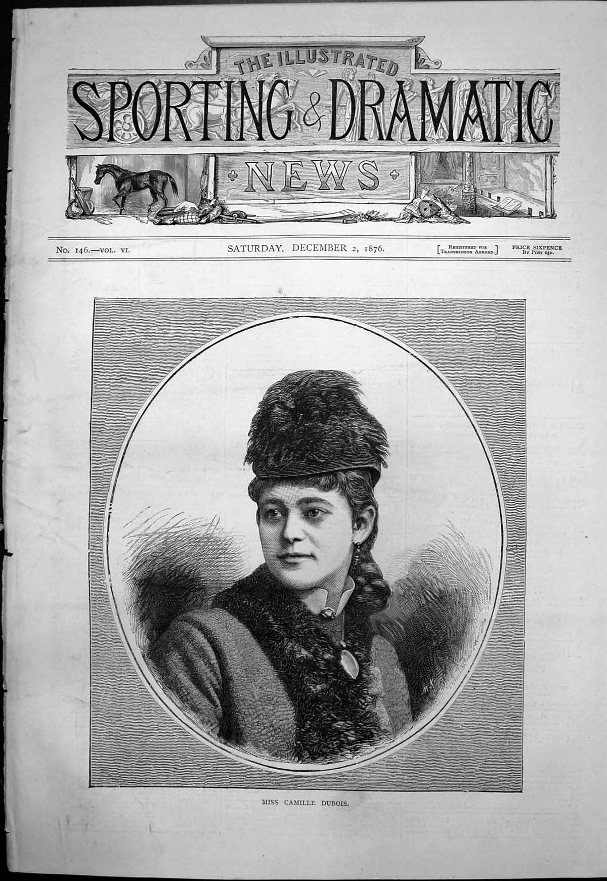 Old Portrait Miss Camille Dubois Young Woman Coat Fur Collar Hat 1876 Victorian