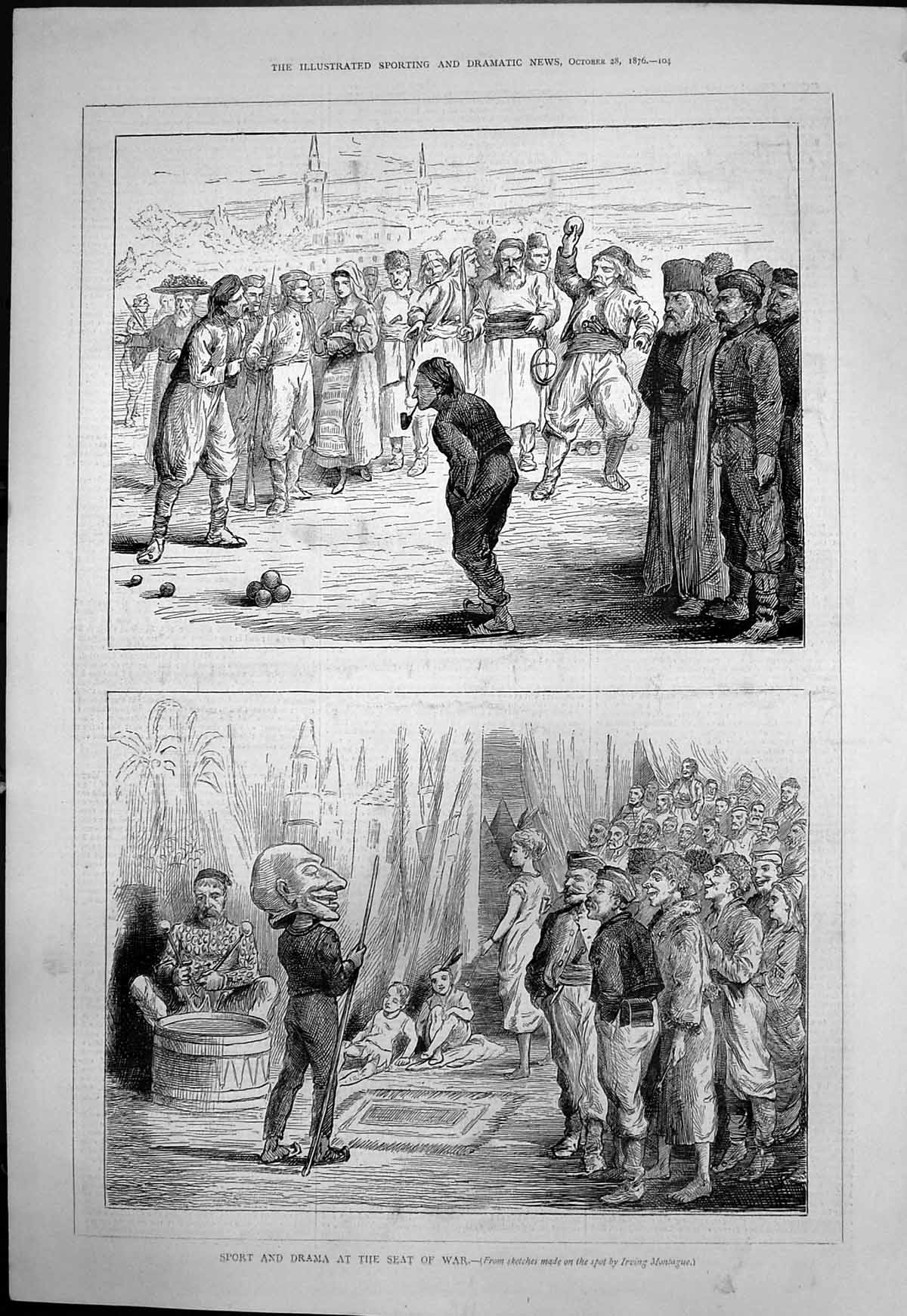 Old Antique Print Sport Drama Seat War Irving Montague Balls Acting 1876 19th