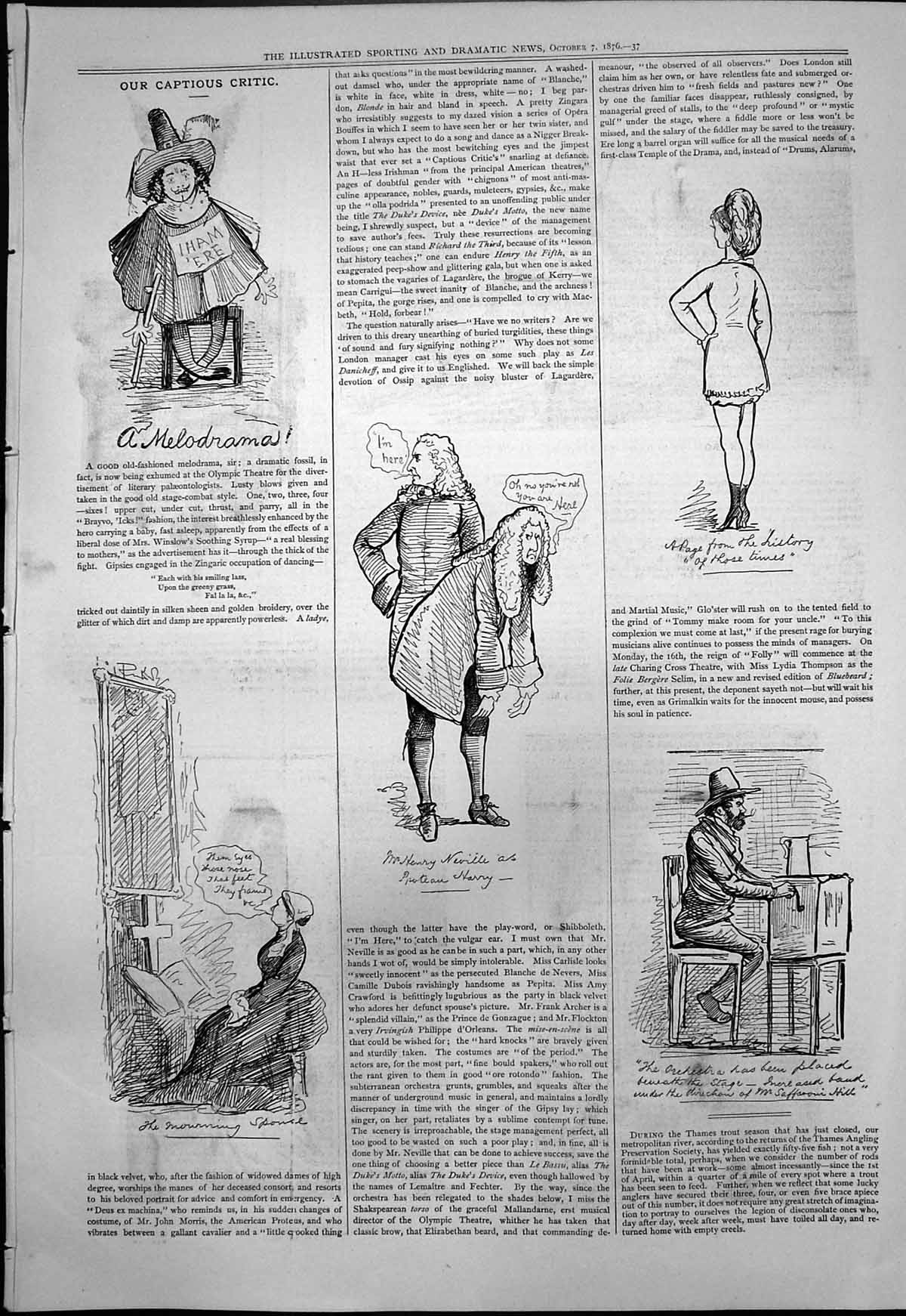 Antique Print Captious Critic Melodrama Mourning Spouse Protean Harry 1876 19th