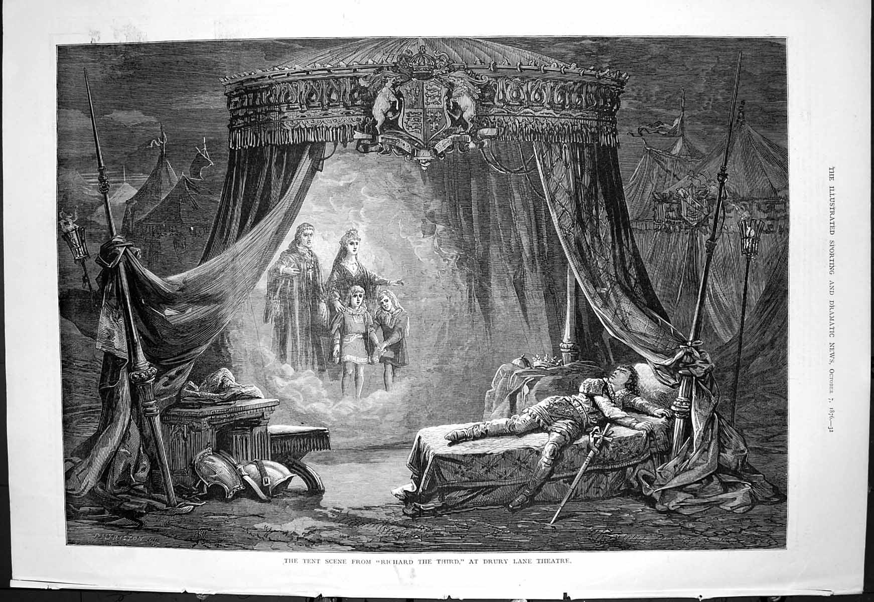 Original Old Antique Print Tent Scene Richard Thr Third Drury Lane Theatre 1876