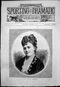 Old Print Mdlle Ostava Torriani Pretty Young Woman Flowers Hair Neck 1876 19th