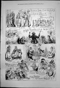 Antique Print Sketches Normandy Theatre Cafe Chantant English Visitors 1876