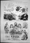 Old Print Champion Swimming Lambeth Baths Home Rulers Banquet Dublin 1876 19th