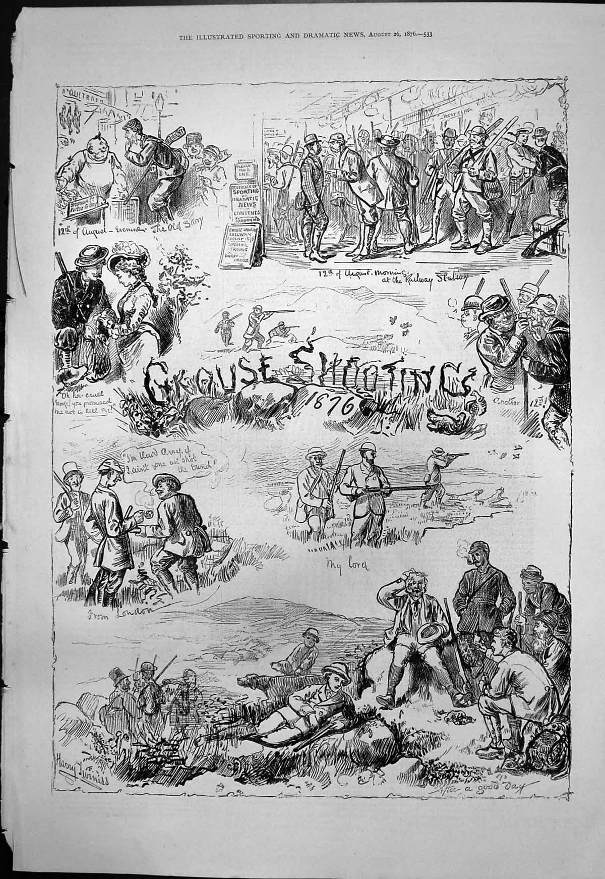 Antique Print Grouse Shooting 12Th August Railway Station Lord Resting 1876