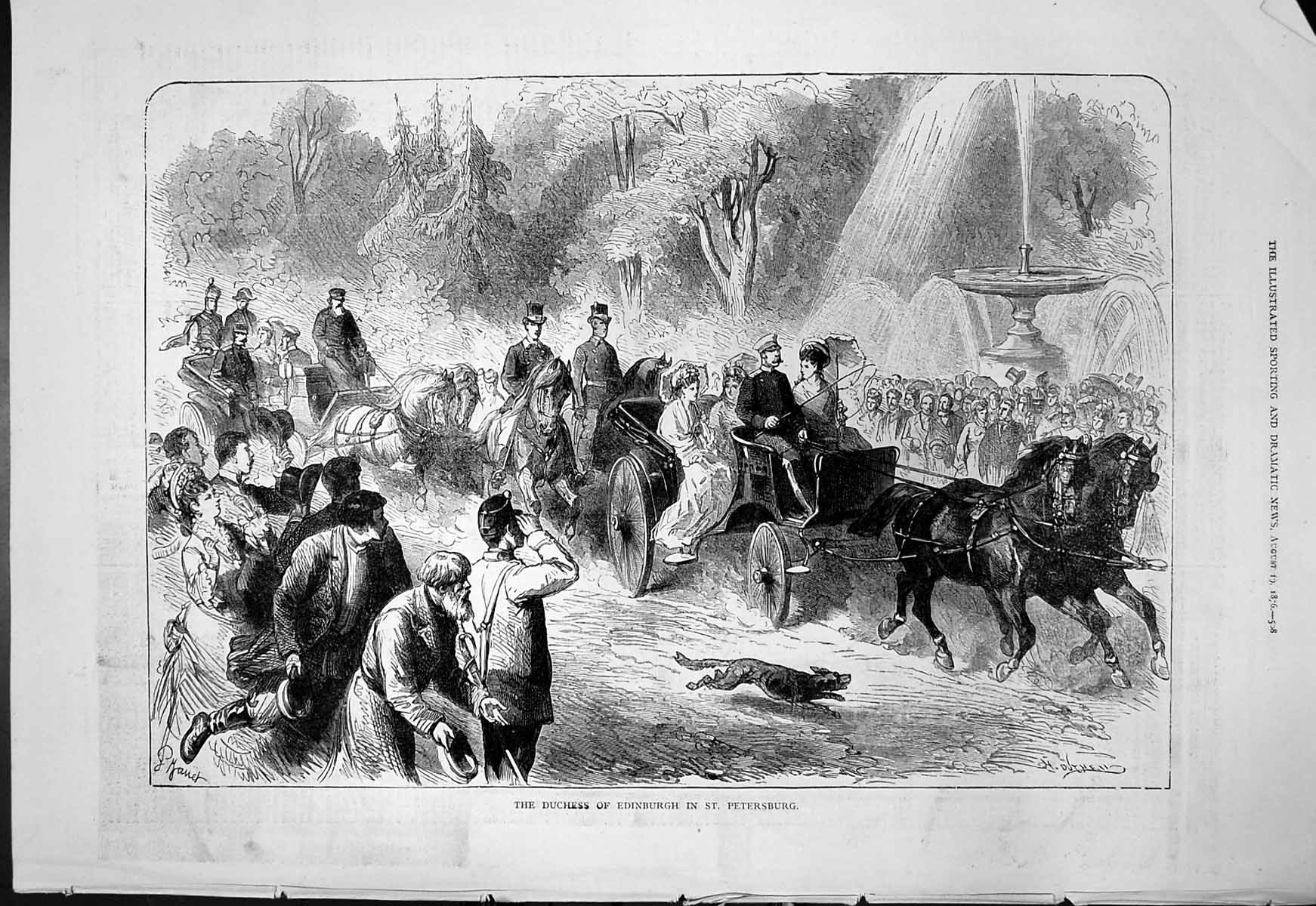 Antique Print Duchess Edinburgh St Petersburg Horse Carriage Fountain 1876 19th